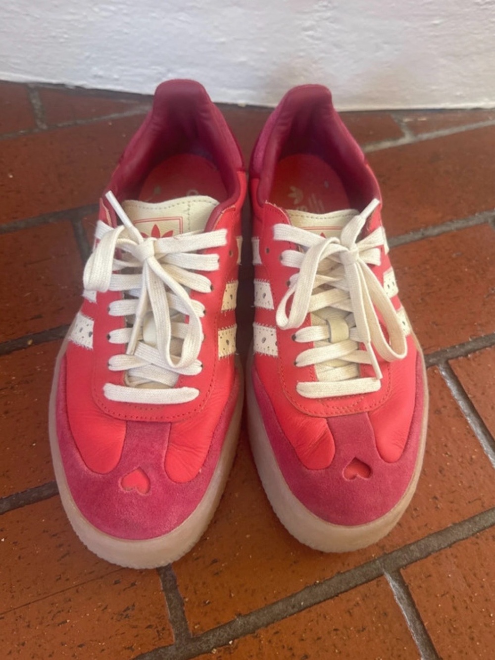 adidas Women's Red and White Heart Accent Sneakers